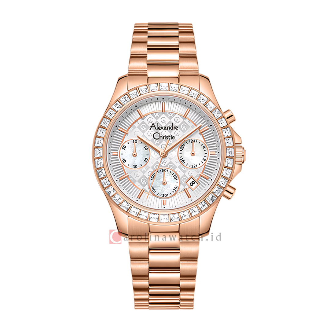 Jam Tangan Alexandre Christie AC 6696 MCFRGSL Men Silver White Dial Rose Gold Stainless Steel Strap