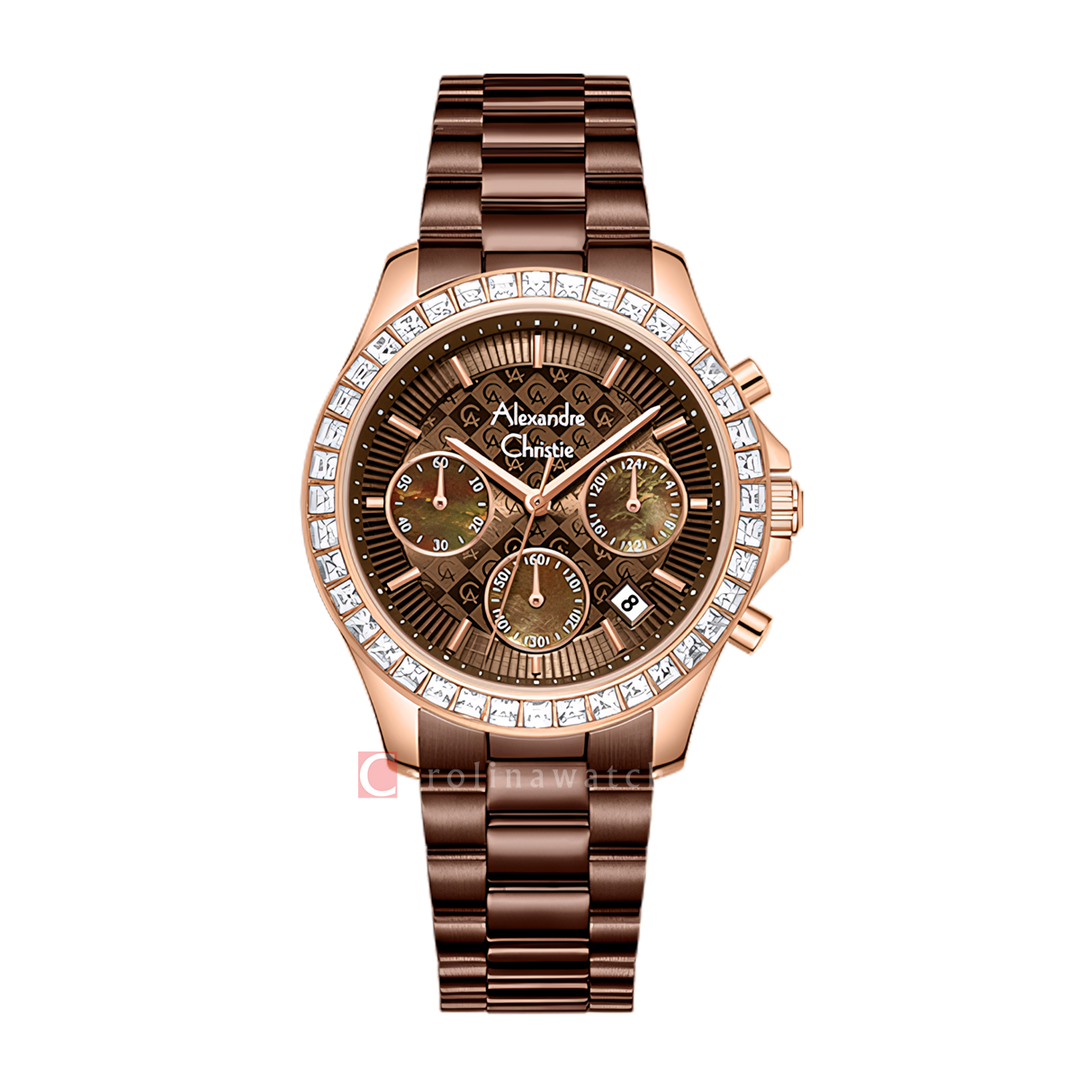 Jam Tangan Alexandre Christie AC 6696 MCFROBO Men Brown Dial Brown Stainless Steel Strap