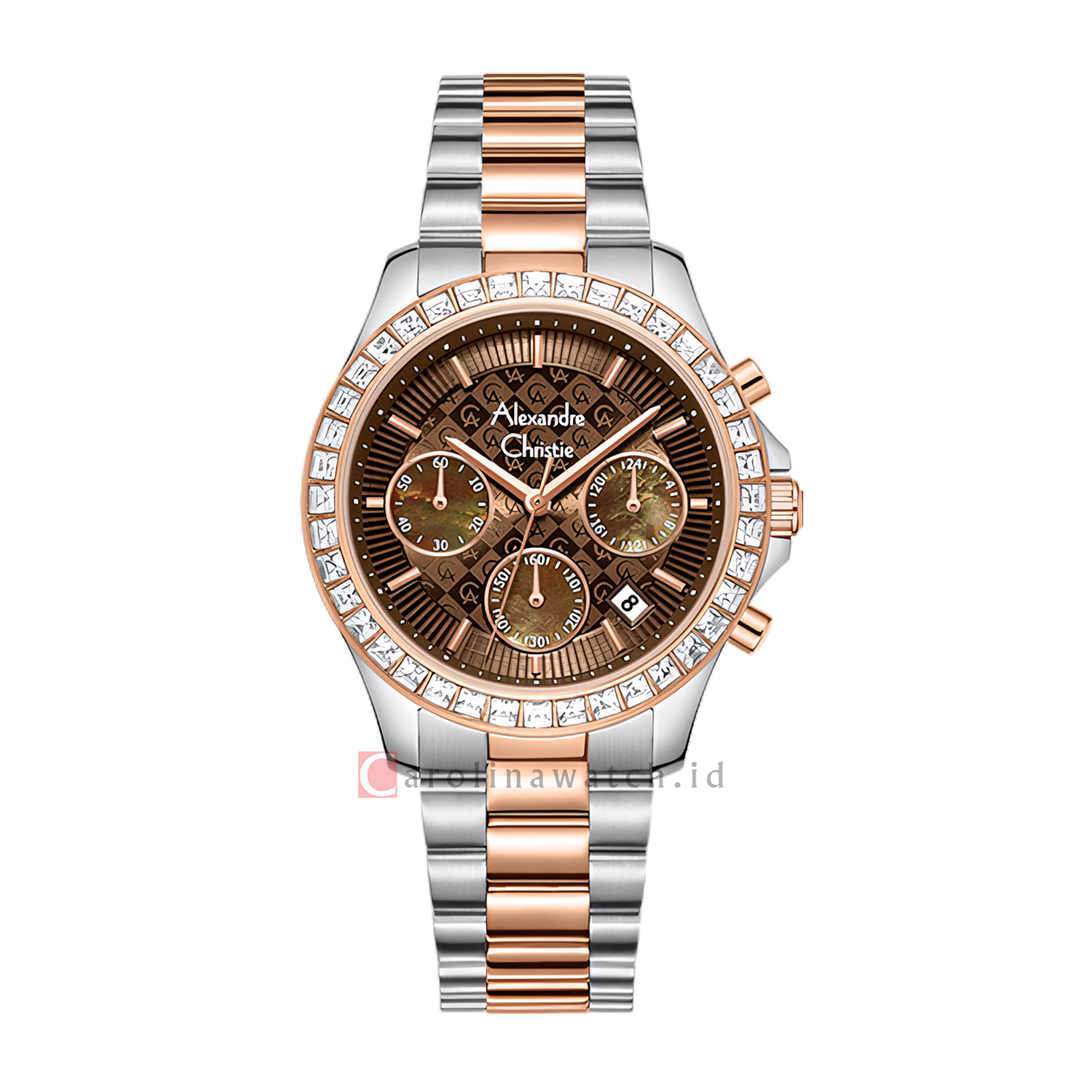 Jam Tangan Alexandre Christie AC 6696 MCFTRBO Men Brown Dial Dual Tone Stainless Steel Strap