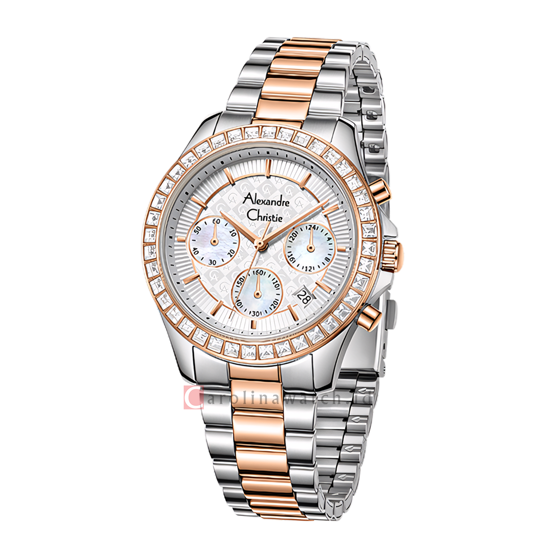 Jam Tangan Alexandre Christie AC 6696 MCFTRSL Men Silver White Dial Dual Tone Stainless Steel Strap
