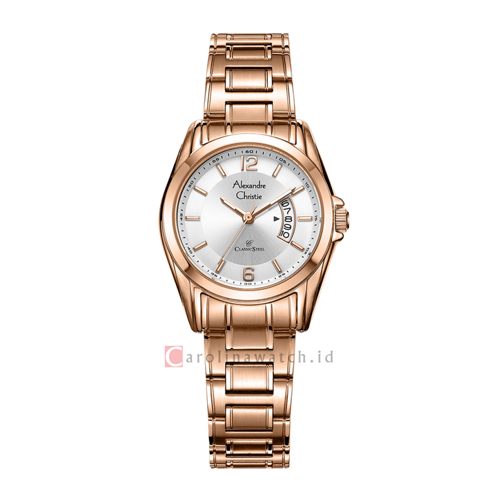 Jam Tangan Alexandre Christie Classic Steel AC 8289 LDBRGSL Women Silver Dial Gold Stainless Steel Strap