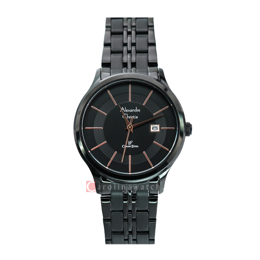 Jam Tangan Alexandre Christie Classic Steel AC 8348 LDBIPBARG Women Black Dial Black Stainless Steel Strap