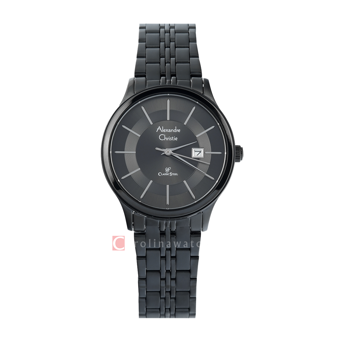 Jam Tangan Alexandre Christie Classic Steel AC 8348 LDBIPBA Women Black Dial Black Stainless Steel Strap