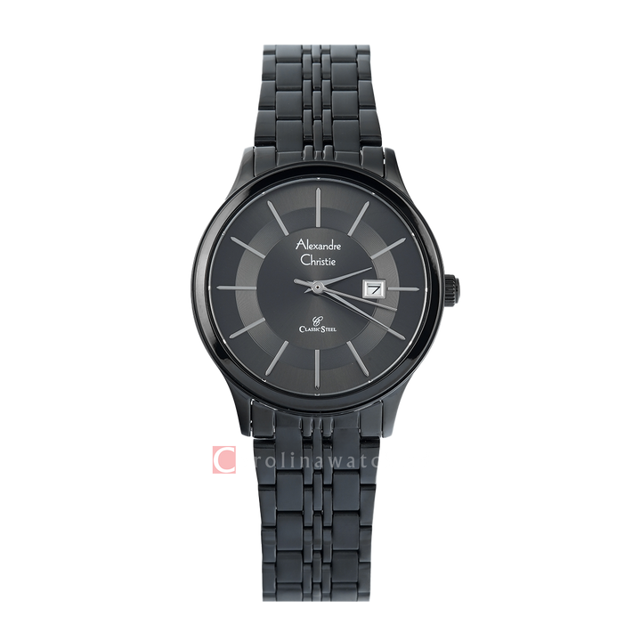 Jam Tangan Alexandre Christie Classic Steel AC 8348 LDBIPBA Women Black Dial Black Stainless Steel Strap