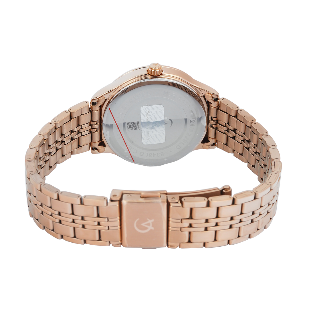 Jam Tangan Alexandre Christie Classic Steel AC 8348 LDBRGLN Women Rose Dial Rose Gold Stainless Steel Strap