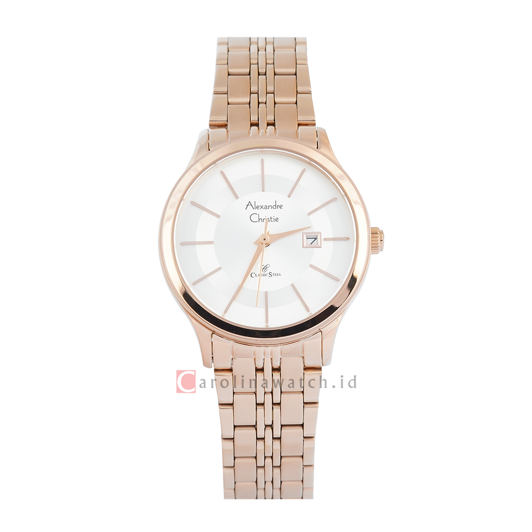 Jam Tangan Alexandre Christie Classic Steel AC 8348 LDBRGSL Women Silver Dial Rose Gold Stainless Steel Strap