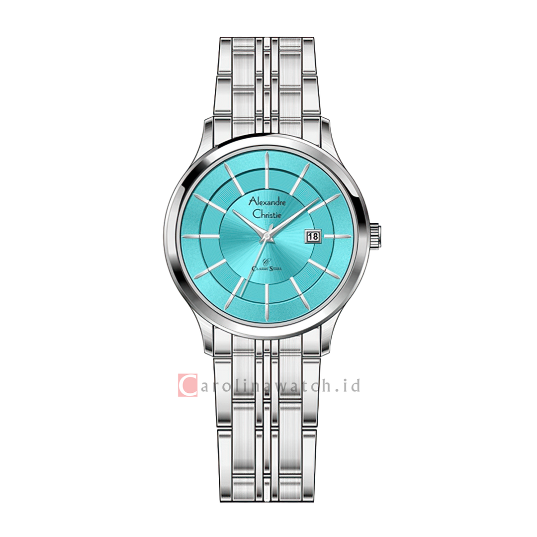 Jam Tangan Alexandre Christie Classic Steel AC 8348 LDBSSLB Women Turquoise Dial Stainless Steel Strap