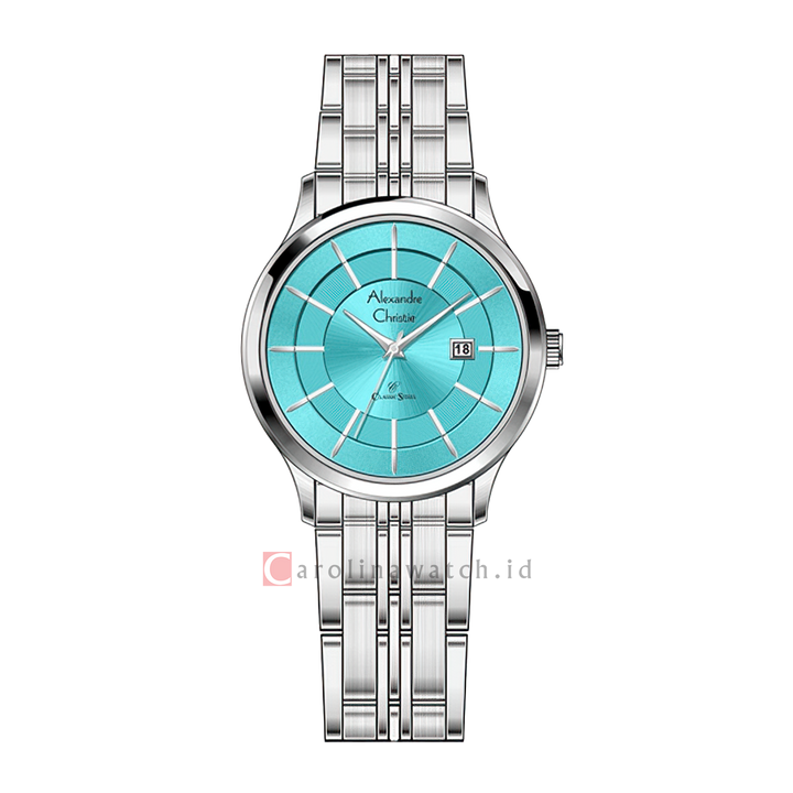 Jam Tangan Alexandre Christie Classic Steel AC 8348 LDBSSLB Women Turquoise Dial Stainless Steel Strap