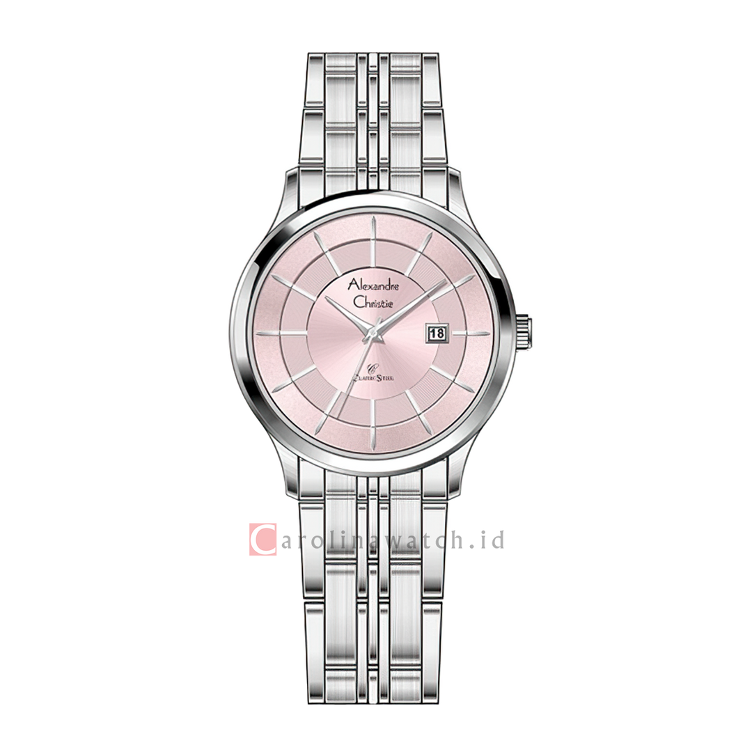 Jam Tangan Alexandre Christie Classic Steel AC 8348 LDBSSPN Women Pink Dial Stainless Steel Strap