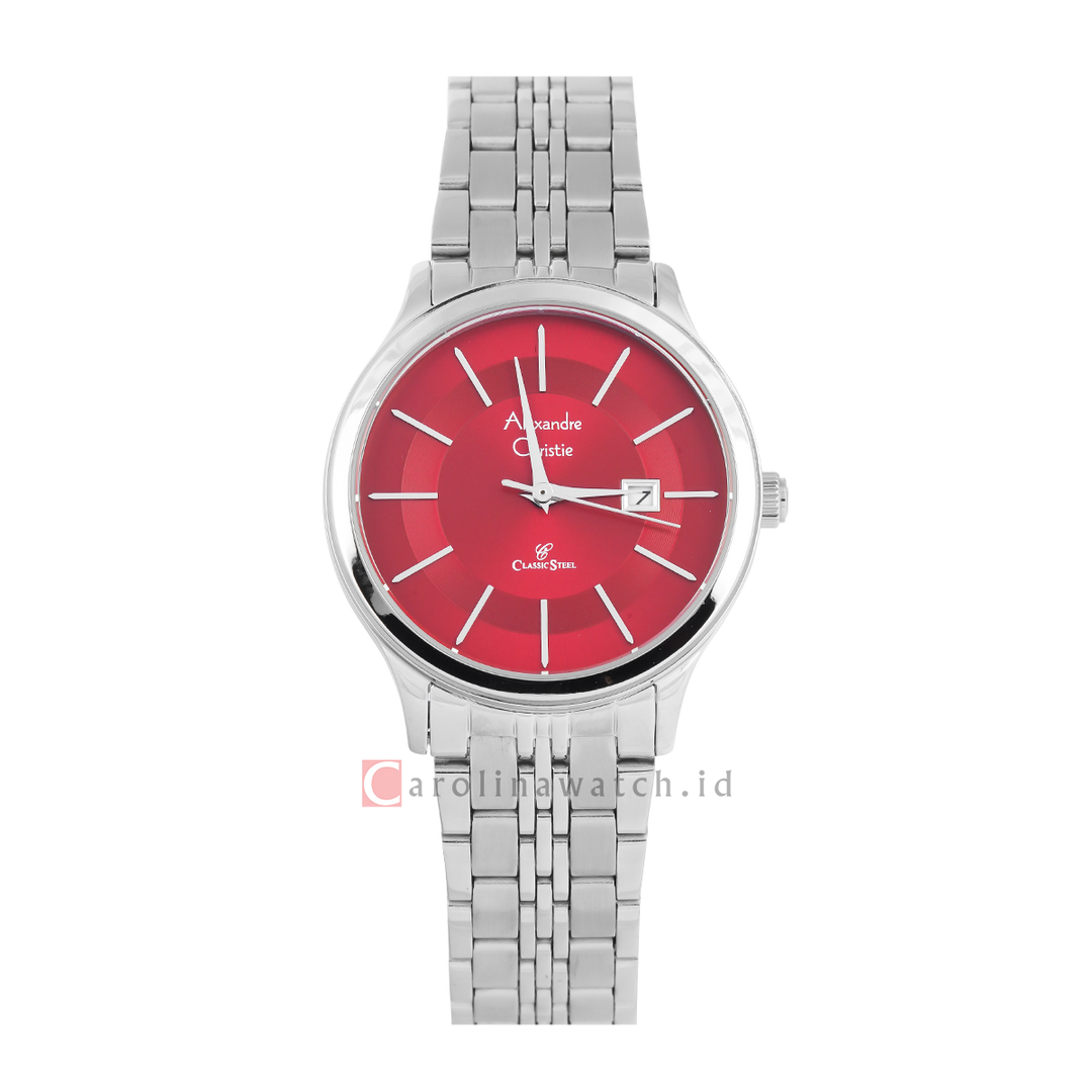 Jam Tangan Alexandre Christie Classic Steel AC 8348 LDBSSRE Women Red Dial Stainless Steel Strap