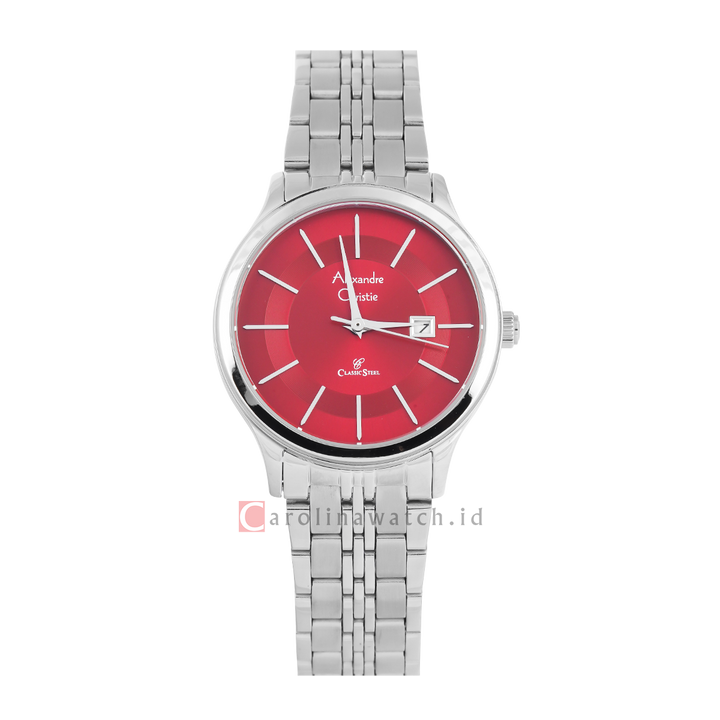 Jam Tangan Alexandre Christie Classic Steel AC 8348 LDBSSRE Women Red Dial Stainless Steel Strap