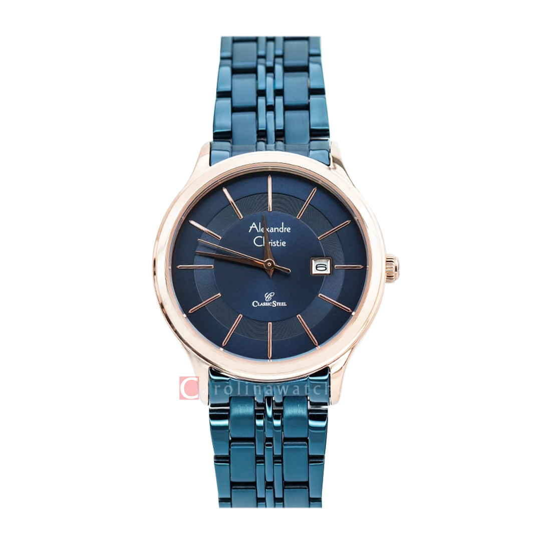 Jam Tangan Alexandre Christie Classic Steel AC 8348 LDBURBU Women Blue Dial Blue Stainless Steel Strap