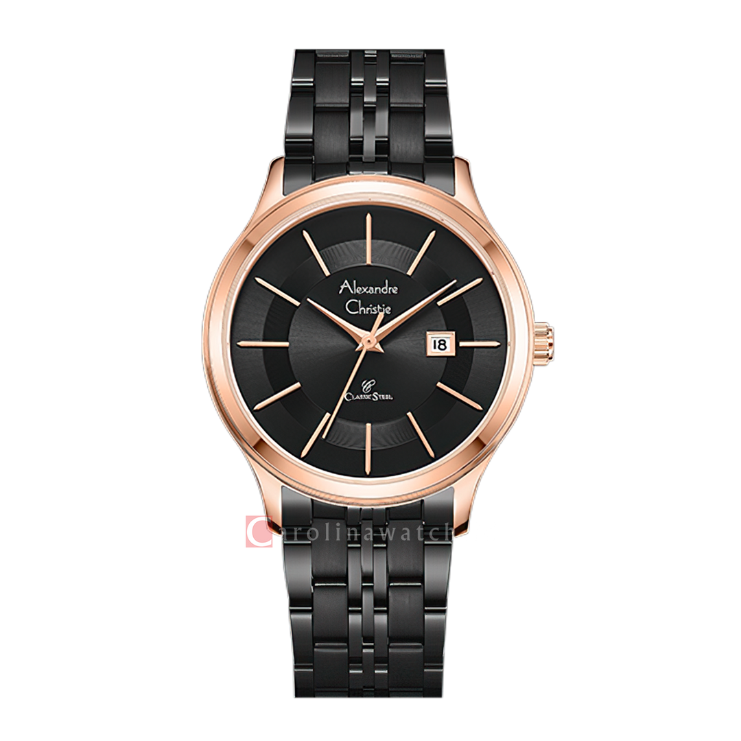 Jam Tangan Alexandre Christie AC 8348 MDBBRBA Men Black Dial Black Stainless Steel Strap