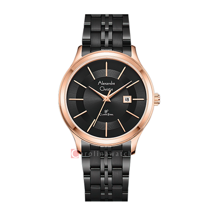 Jam Tangan Alexandre Christie AC 8348 MDBBRBA Men Black Dial Black Stainless Steel Strap