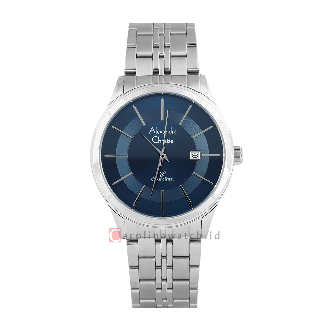 Jam Tangan Alexandre Christie Classic Steel AC 8348 MDBSSBU Men Blue Dial Stainless Steel Strap