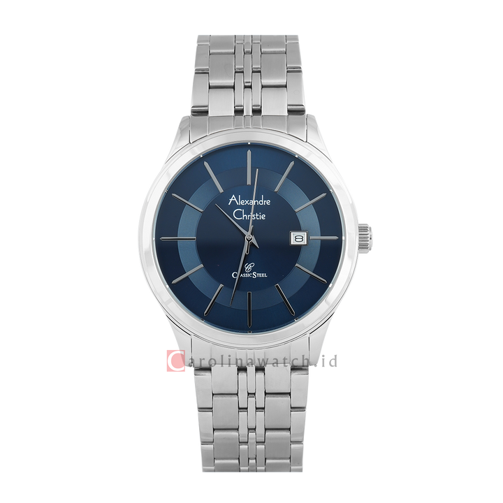 Jam Tangan Alexandre Christie Classic Steel AC 8348 MDBSSBU Men Blue Dial Stainless Steel Strap