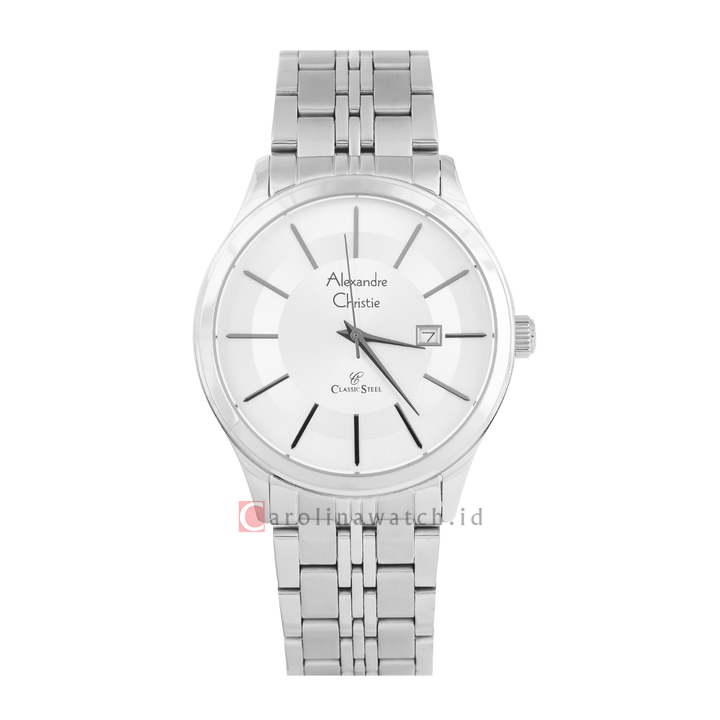 Jam Tangan Alexandre Christie Classic Steel AC 8348 MDBSSSL Men Silver Dial Stainless Steel Strap