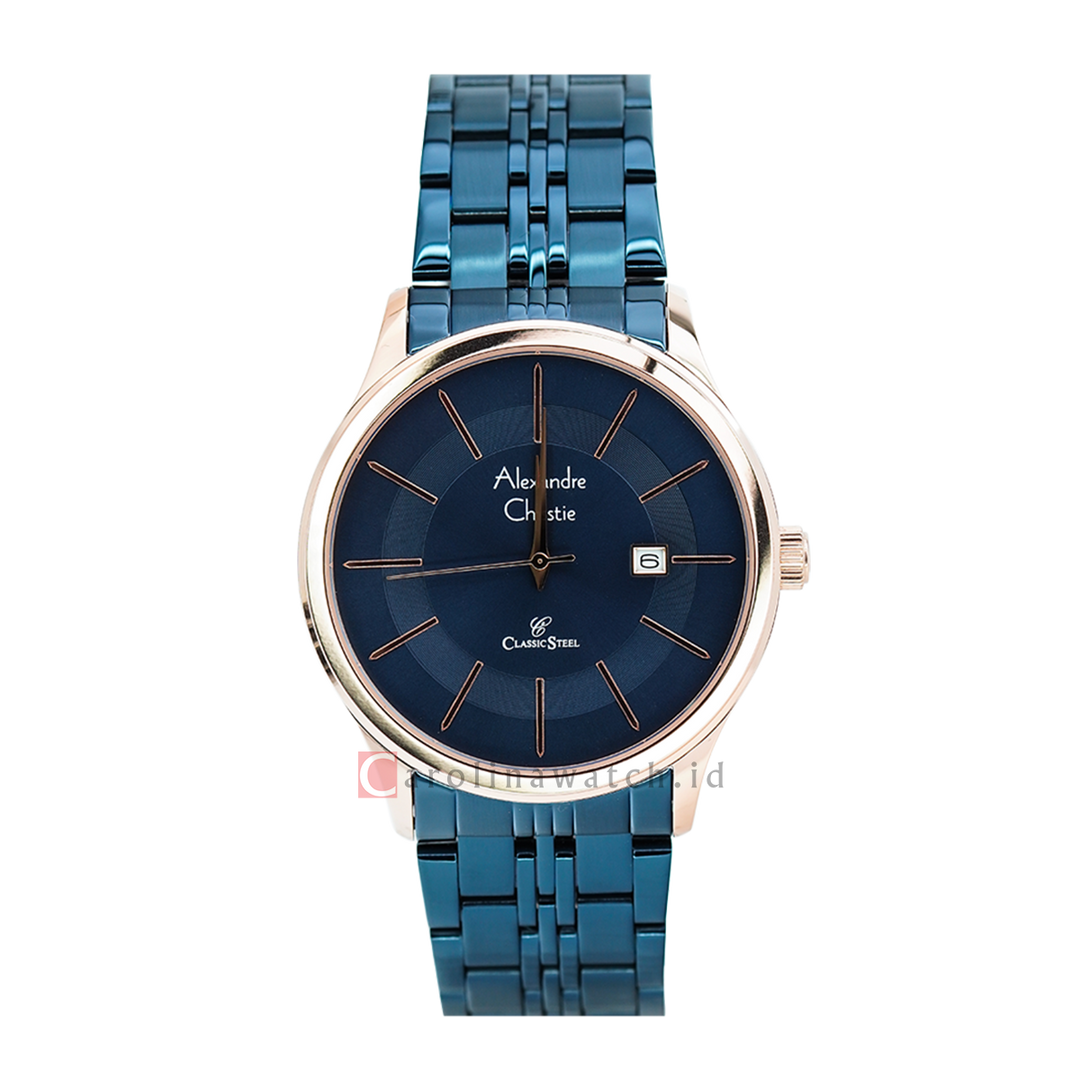 Jam Tangan Alexandre Christie Classic Steel AC 8348 MDBURBU Women Blue Dial Blue Stainless Steel Strap