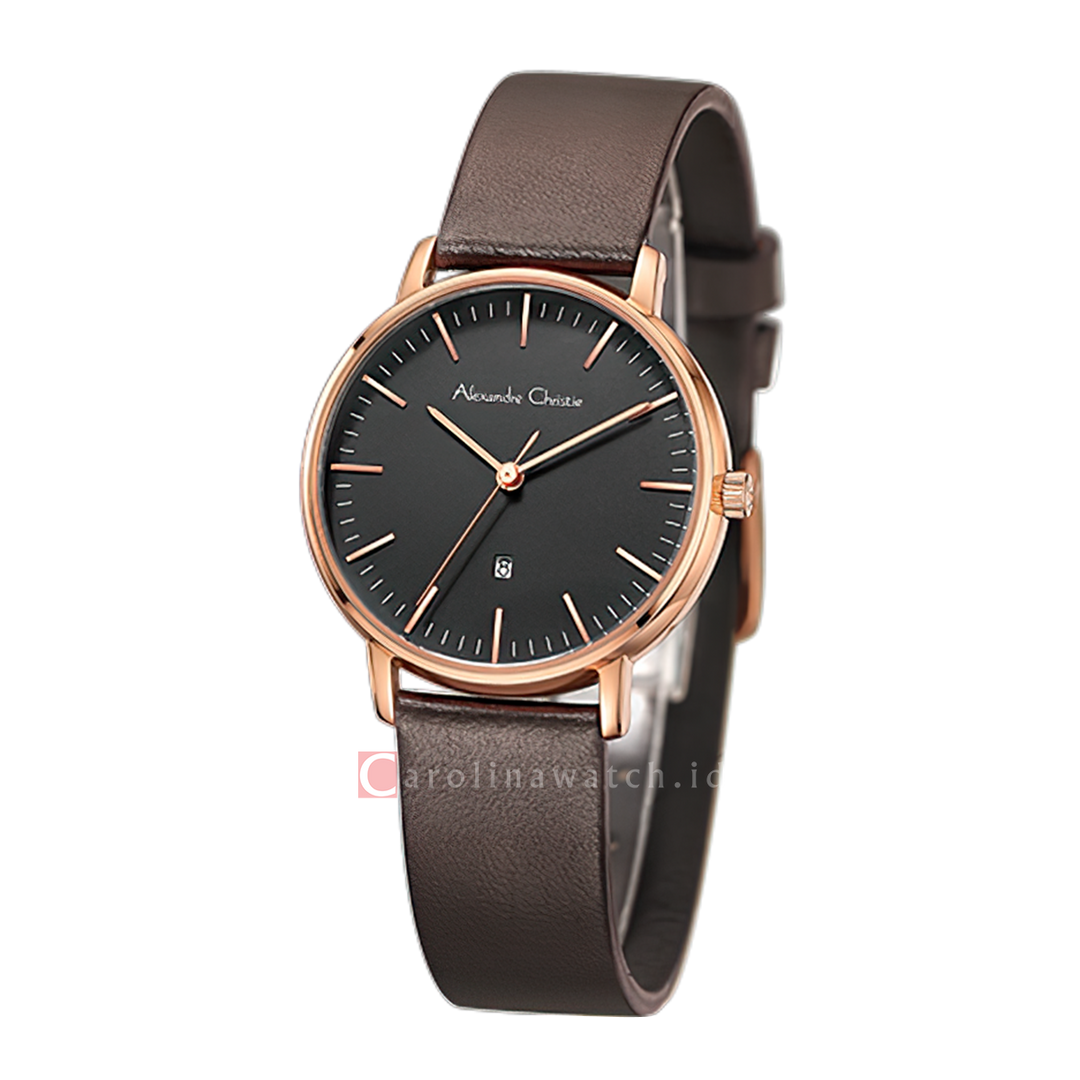 Jam Tangan Alexandre Christie Classic AC 8420 LDLRGBA Women Black Dial Brown Leather Strap