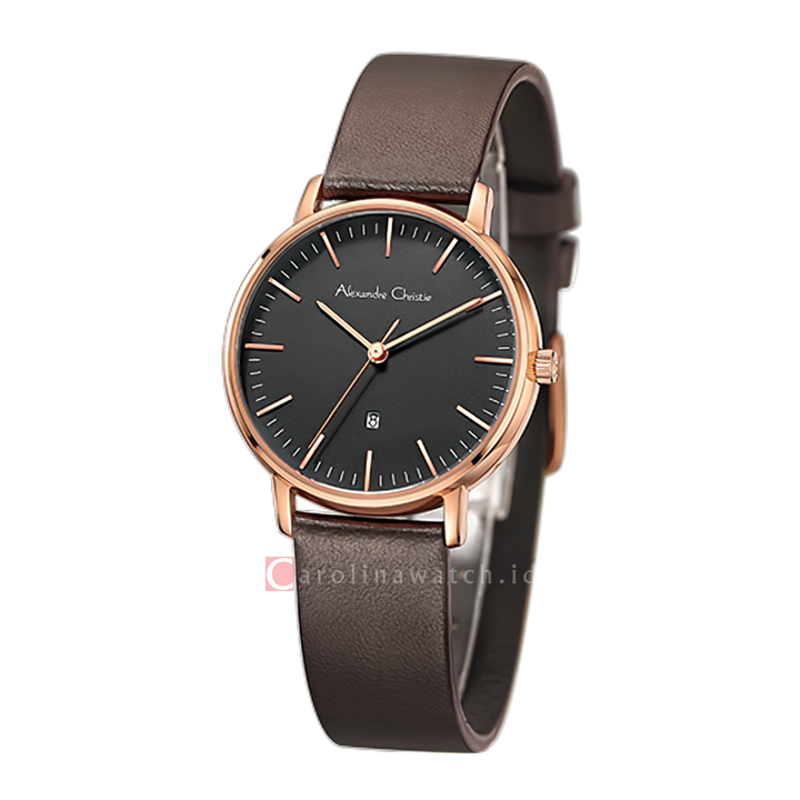 Jam Tangan Alexandre Christie Classic AC 8420 LDLRGBA Women Black Dial Brown Leather Strap