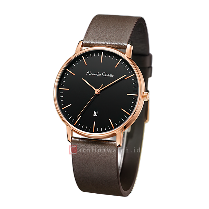 Jam Tangan Alexandre Christie Classic AC 8420 MDLRGBA Men Black Dial Brown Leather Strap