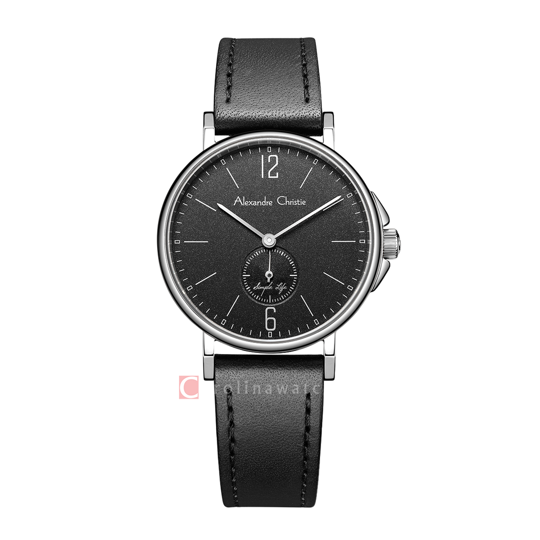 Jam Tangan Alexandre Christie AC 8458 LSLSSBA Women Black Dial Black Leather Strap