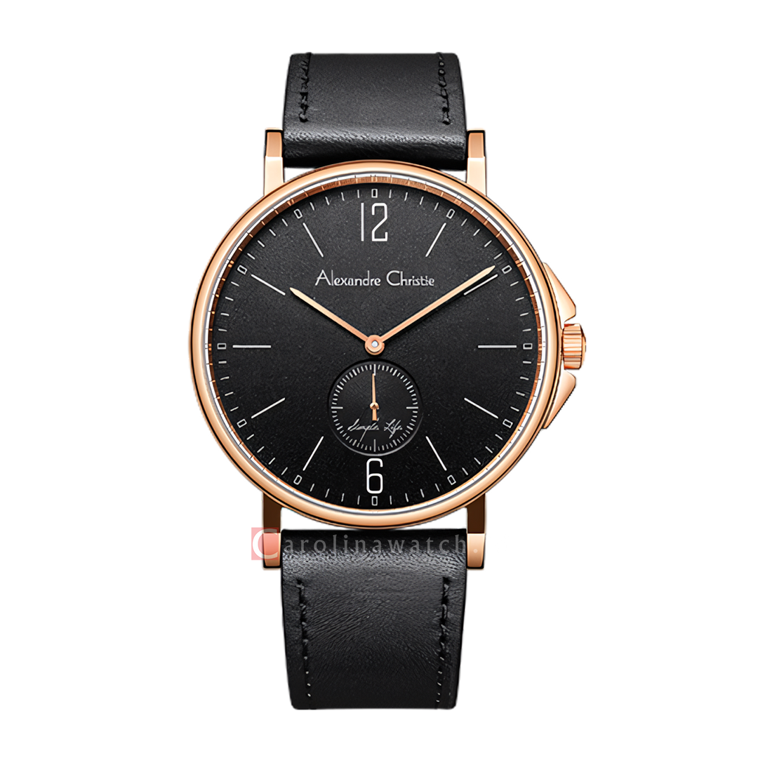 Jam Tangan Alexandre Christie AC 8458 MSLRGBA Men Black Dial Black Leather Strap
