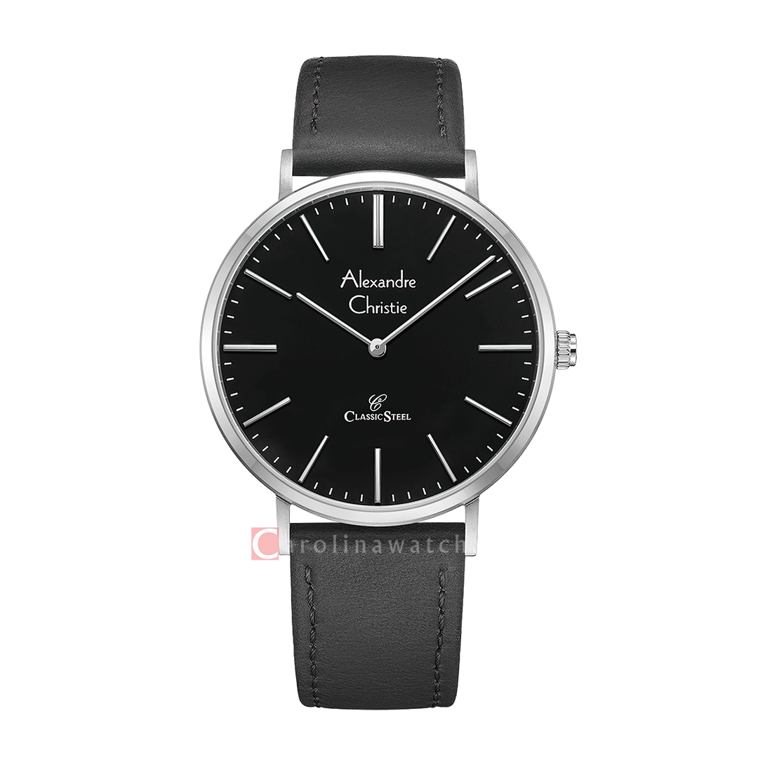 Jam Tangan Alexandre Christie Classic Steel AC 8490 MHLSSBA Men Black Dial Black Leather Strap