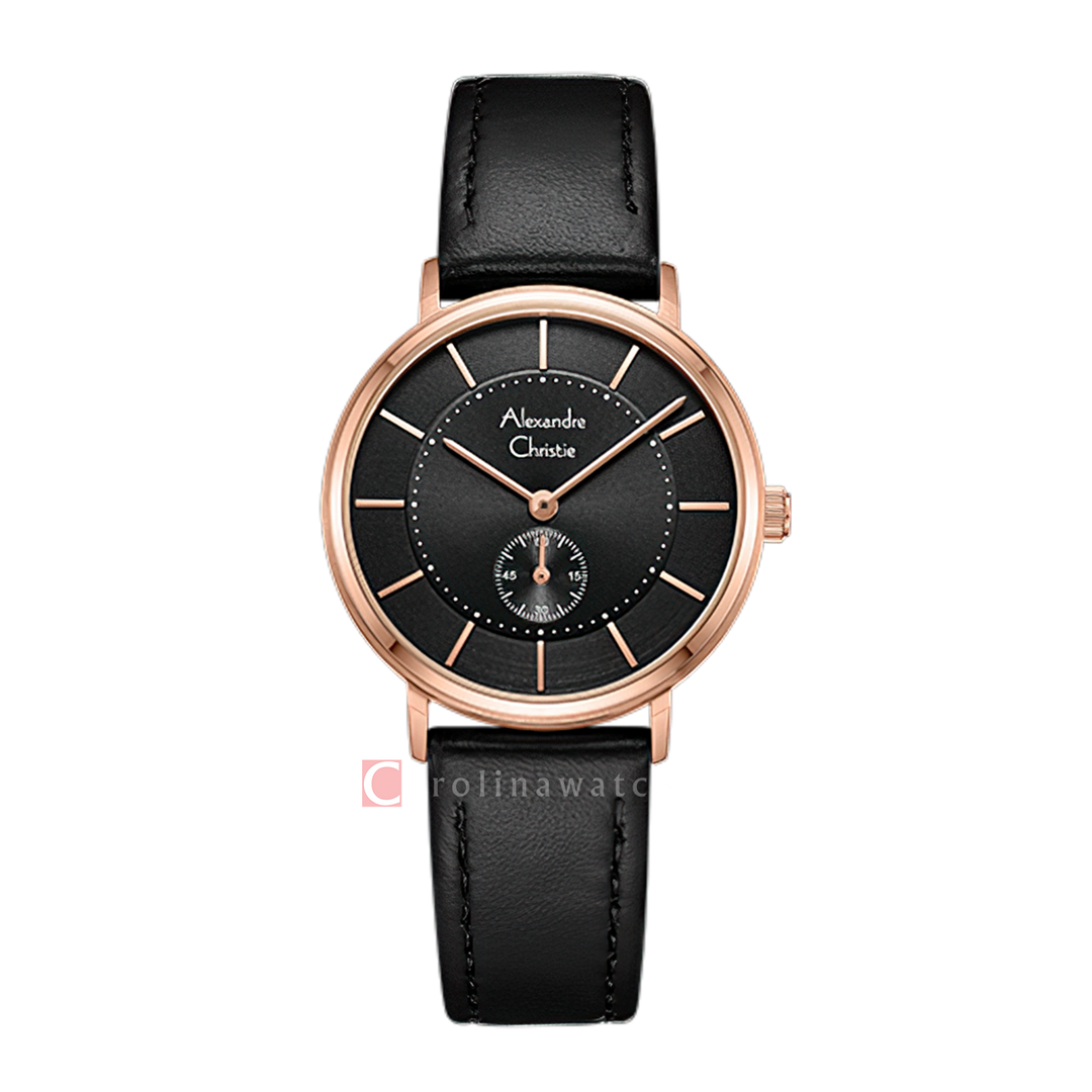 Jam Tangan Alexandre Christie Classic AC 8493 LSLRGBA Women Black Dial Black Leather Strap