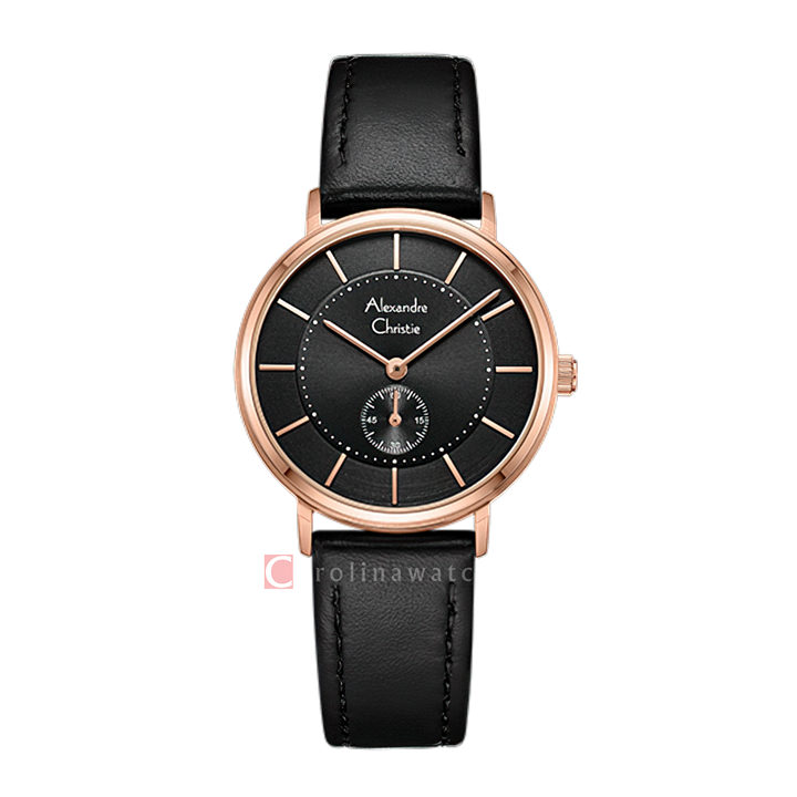 Jam Tangan Alexandre Christie Classic AC 8493 LSLRGBA Women Black Dial Black Leather Strap
