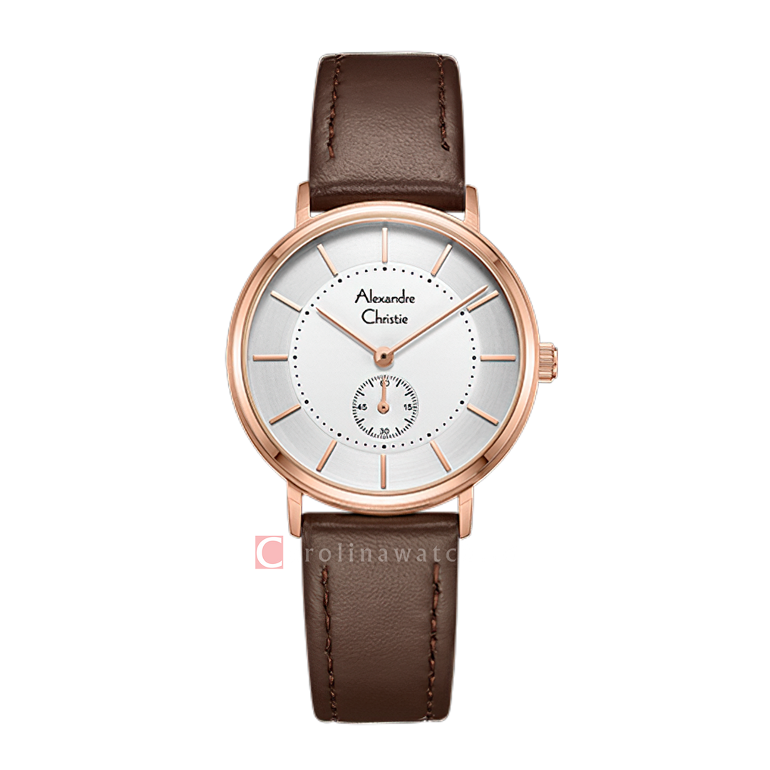 Jam Tangan Alexandre Christie Classic AC 8493 LSLRGSL Women Silver Dial Brown Leather Strap