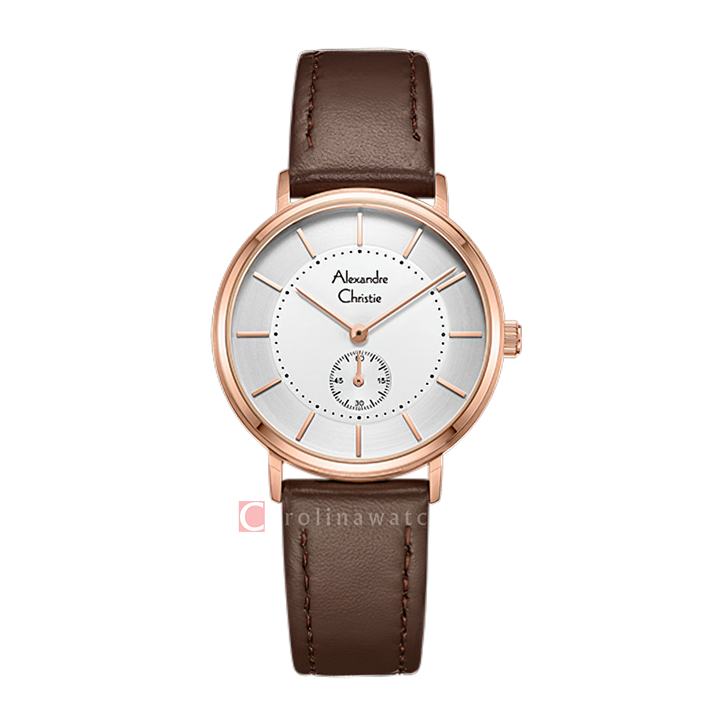 Jam Tangan Alexandre Christie Classic AC 8493 LSLRGSL Women Silver Dial Brown Leather Strap