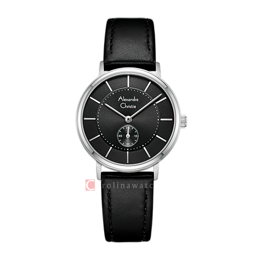 Jam Tangan Alexandre Christie Classic AC 8493 LSLSSBA Women Black Dial Black Leather Strap