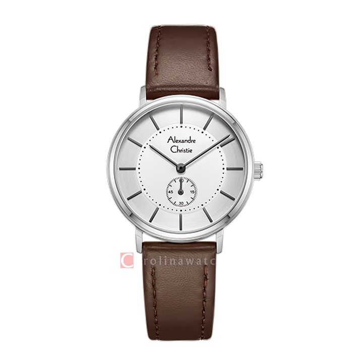 Jam Tangan Alexandre Christie Classic AC 8493 LSLSSSL Women Silver Dial Brown Leather Strap