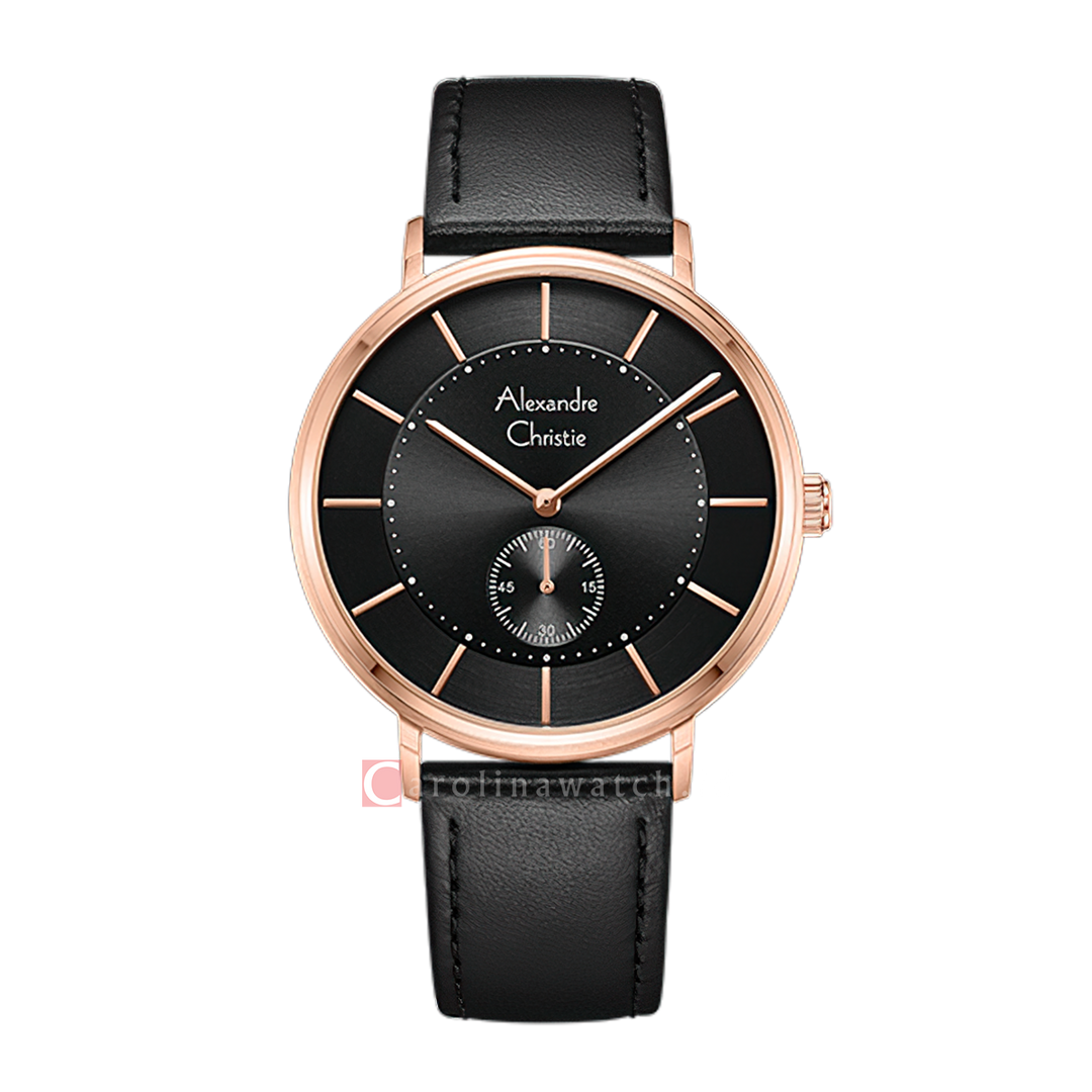 Jam Tangan Alexandre Christie Classic AC 8493 MSLRGBA Men Black Dial Black Leather Strap