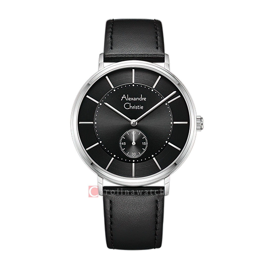 Jam Tangan Alexandre Christie Classic AC 8493 MSLSSBA Men Black Dial Black Leather Strap