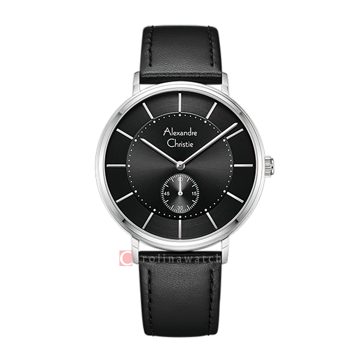 Jam Tangan Alexandre Christie Classic AC 8493 MSLSSBA Men Black Dial Black Leather Strap