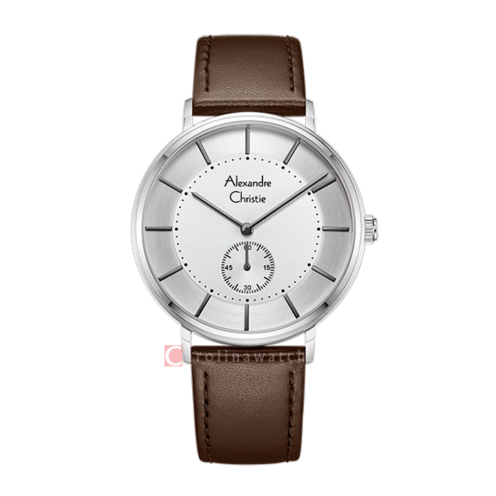 Jam Tangan Alexandre Christie Classic AC 8493 MSLSSSL Men Silver Dial Brown Leather Strap
