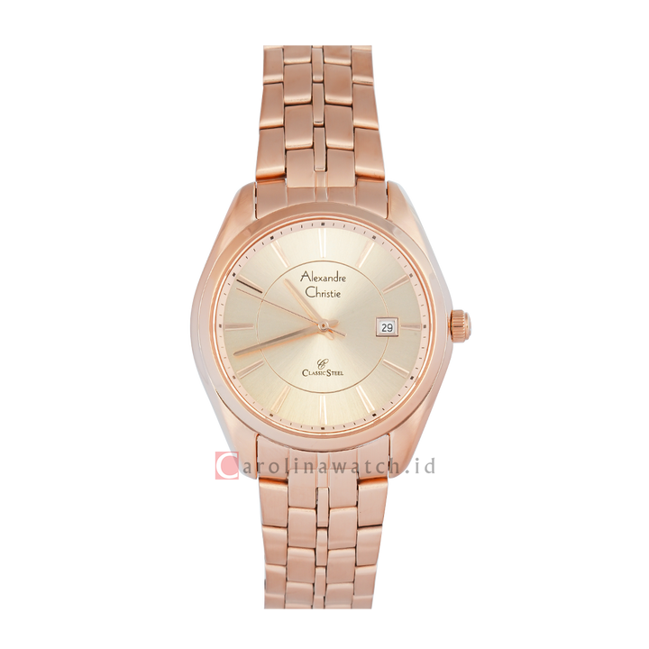 Jam Tangan Alexandre Christie Classic Steel AC 8578 LDBRGLN Women Rose Gold Dial Rose Gold Stainless Steel Strap