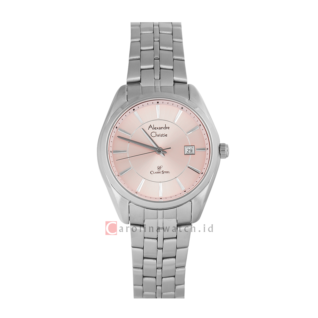 Jam Tangan Alexandre Christie Classic Steel AC 8578 LDBSSPN Women Pink Dial Stainless Steel Strap