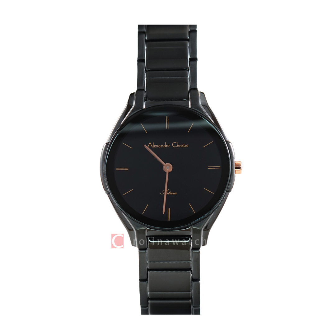 Jam Tangan Alexandre Christie Classic Steel AC 8610 LHBIPBARG Women Black Dial Black Stainless Steel Strap