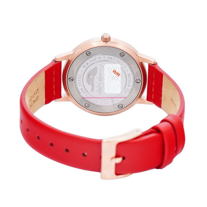 Jam Tangan Alexandre Christie Classic Steel AC 8639 LDLRGRE Women Red Dial Red Leather Strap