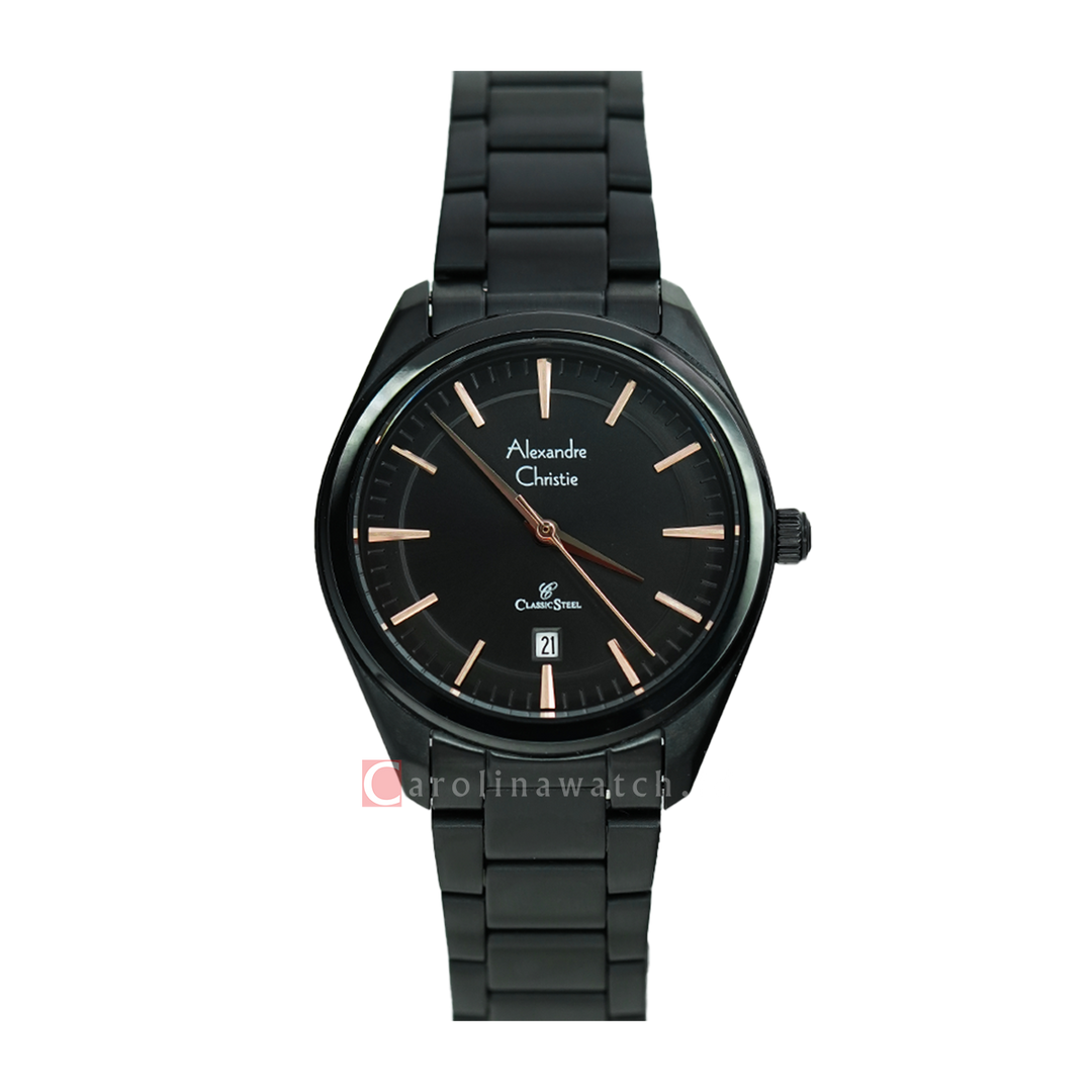 Jam Tangan Alexandre Christie Classic Steel AC 8654 LDBIPBARG Women Black Dial Black Stainless Steel Strap
