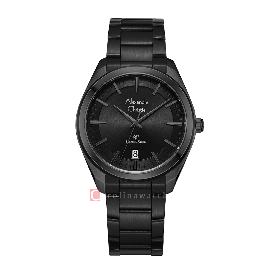 Jam Tangan Alexandre Christie AC 8654 MDBIPBA Men Black Dial Black Stainless Steel Strap