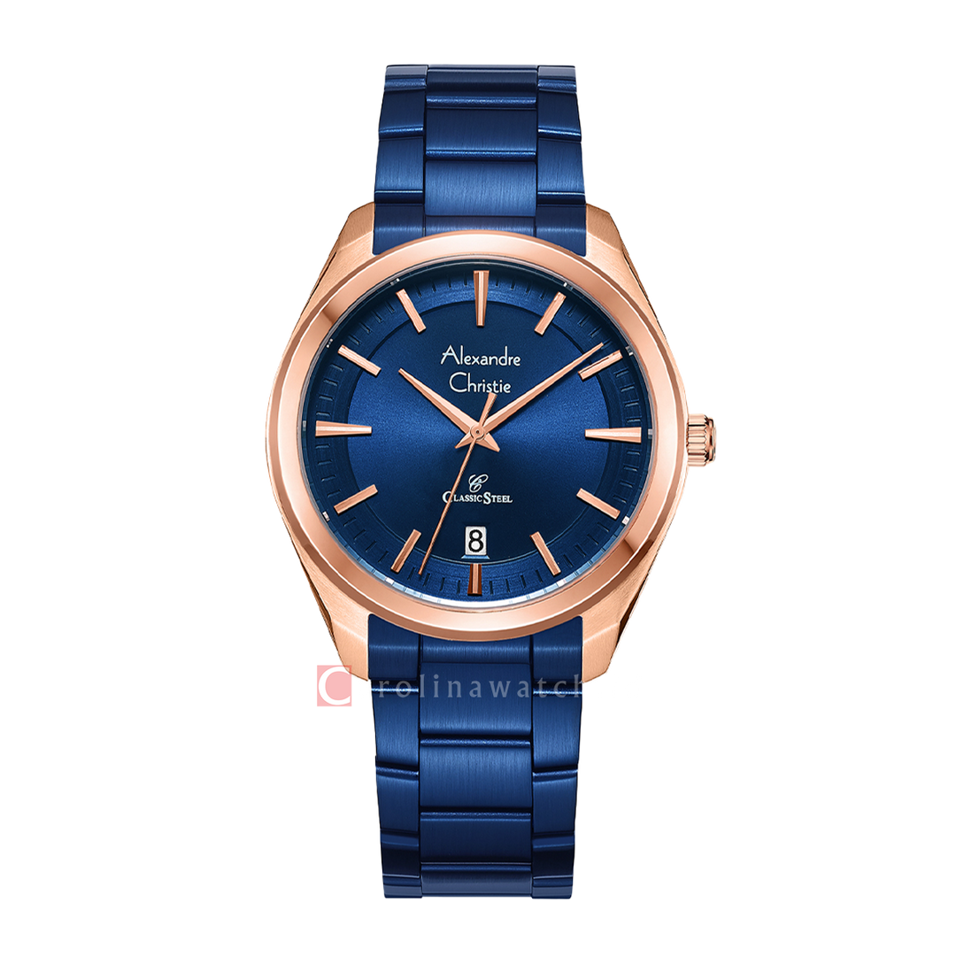 Jam Tangan Alexandre Christie AC 8654 MDBURBU Men Black Dial Blue Stainless Steel Strap