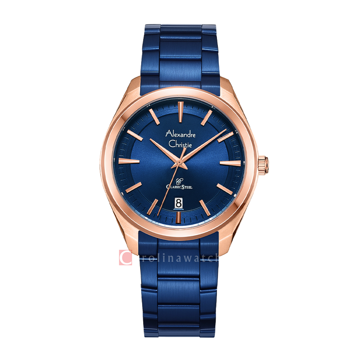 Jam Tangan Alexandre Christie AC 8654 MDBURBU Men Black Dial Blue Stainless Steel Strap