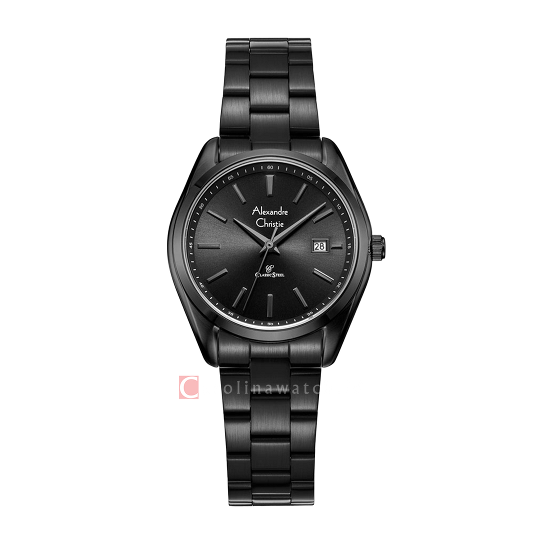 Jam Tangan Alexandre Christie Classic Steel AC 8656 LDBIPBA Women Black Dial Black Stainless Steel Strap