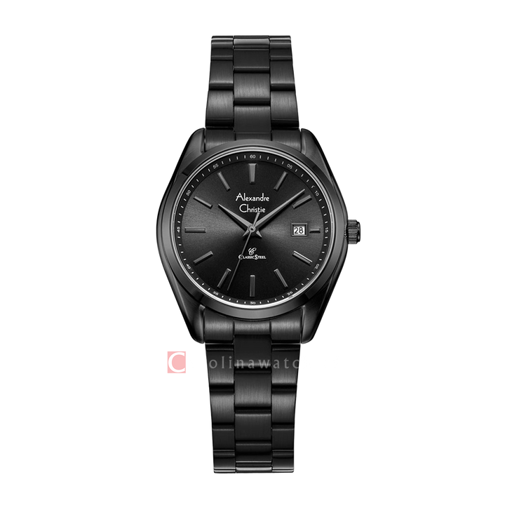 Jam Tangan Alexandre Christie Classic Steel AC 8656 LDBIPBA Women Black Dial Black Stainless Steel Strap