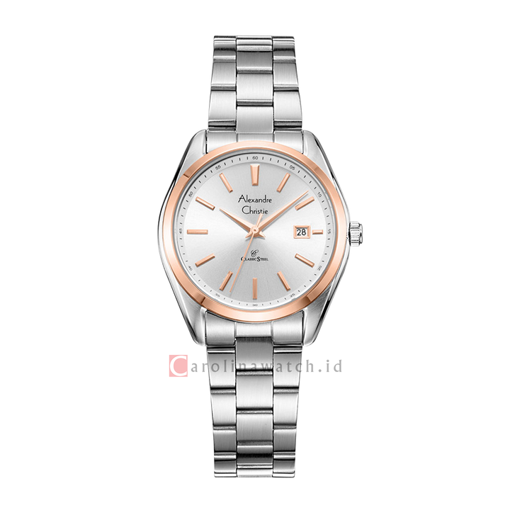 Jam Tangan Alexandre Christie AC 8656 LDBTRSL Women White Dial Silver Stainless Steel Strap