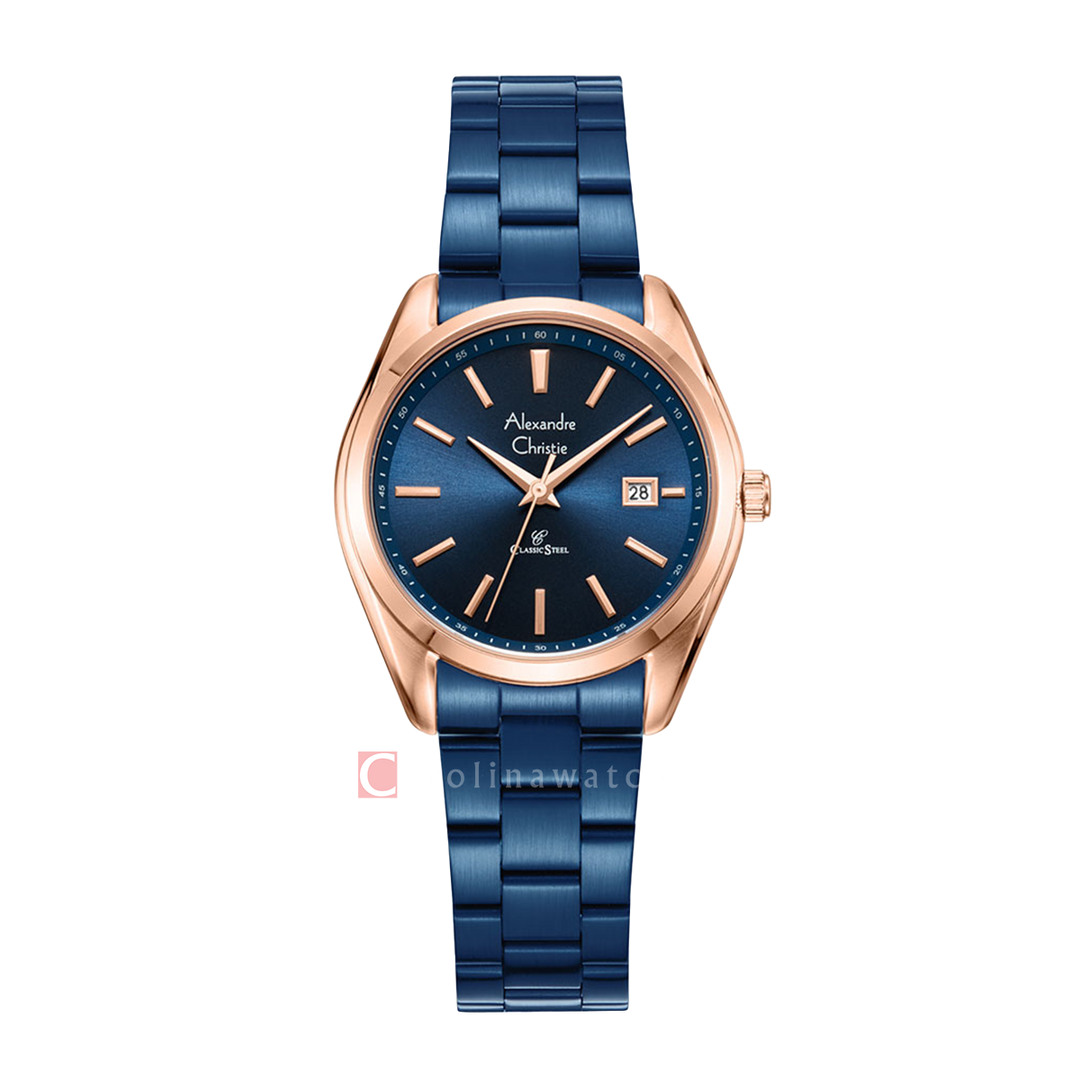 Jam Tangan Alexandre Christie AC 8656 LDBURBU Women Blue Dial Blue Stainless Steel Strap